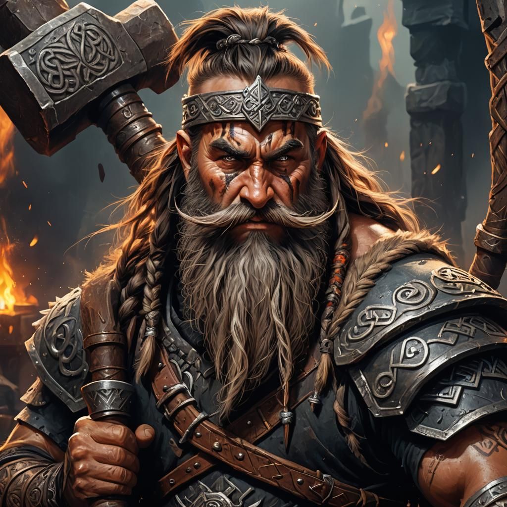 Dwarf Barbarian Warrior Portrait in Dark Fantasy Style