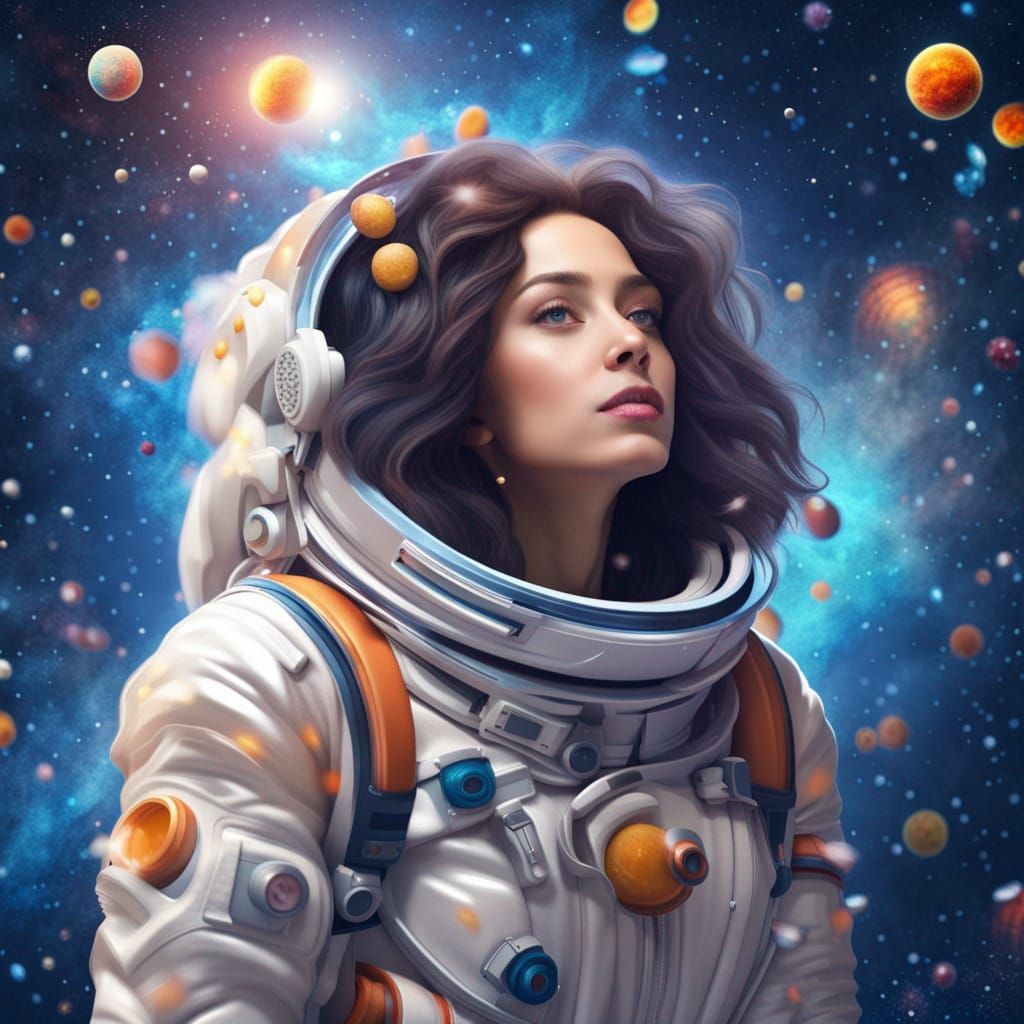 Woman Astronaut in Starry Sky 3D Render