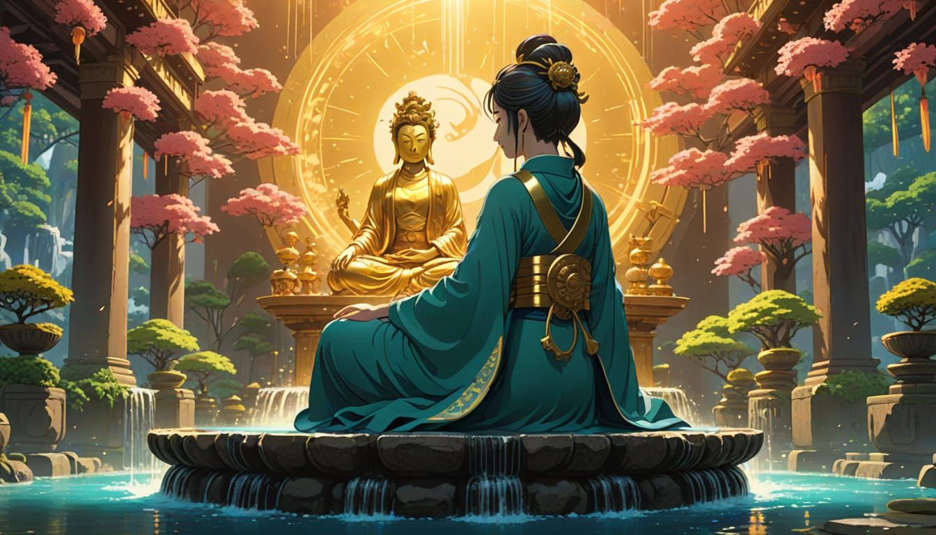 Guanyin Bodhisattva Girl in Ghibli Anime Style