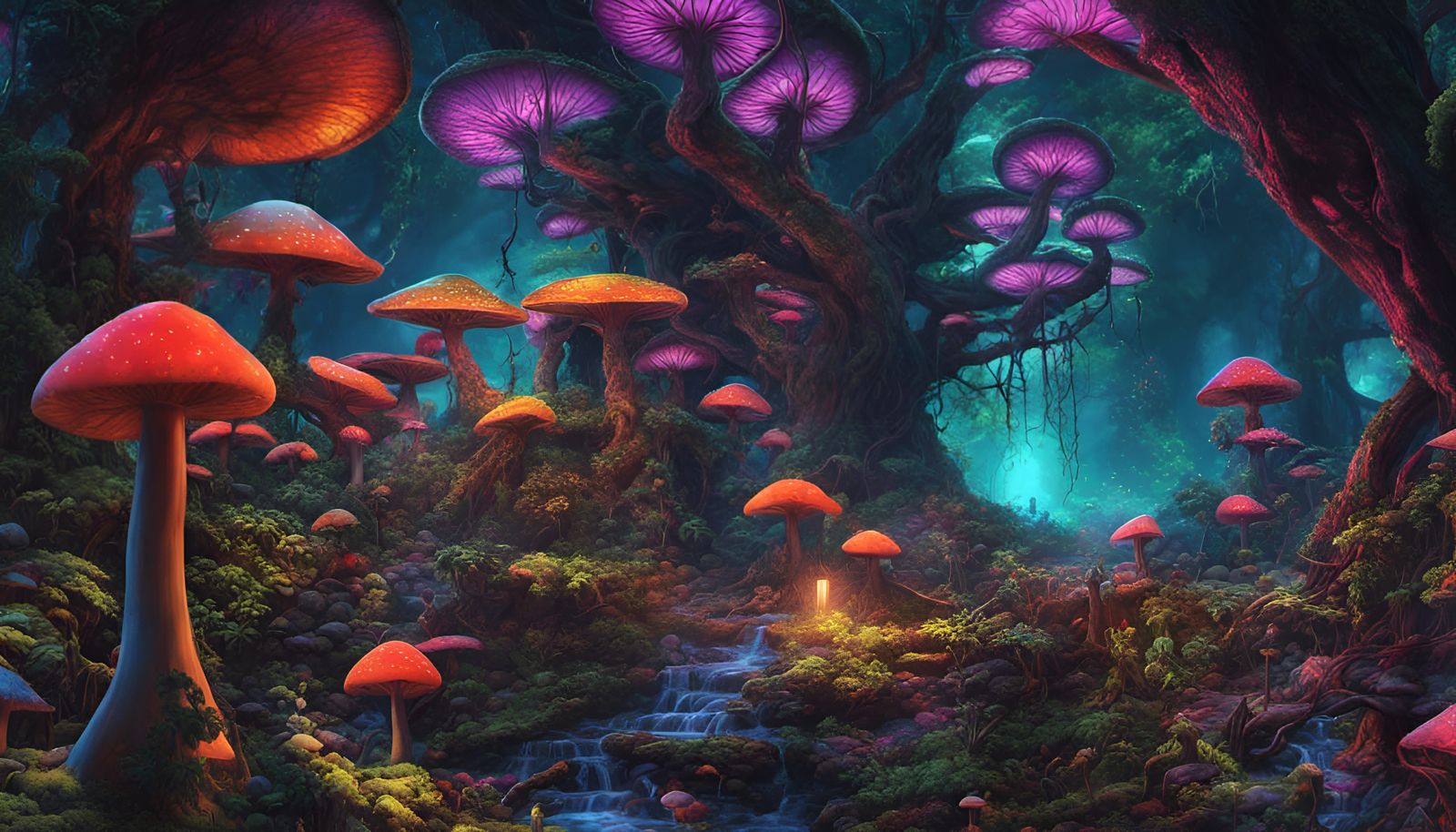 Psychedelic Fungal Jungle City in Dark Fantasy Style
