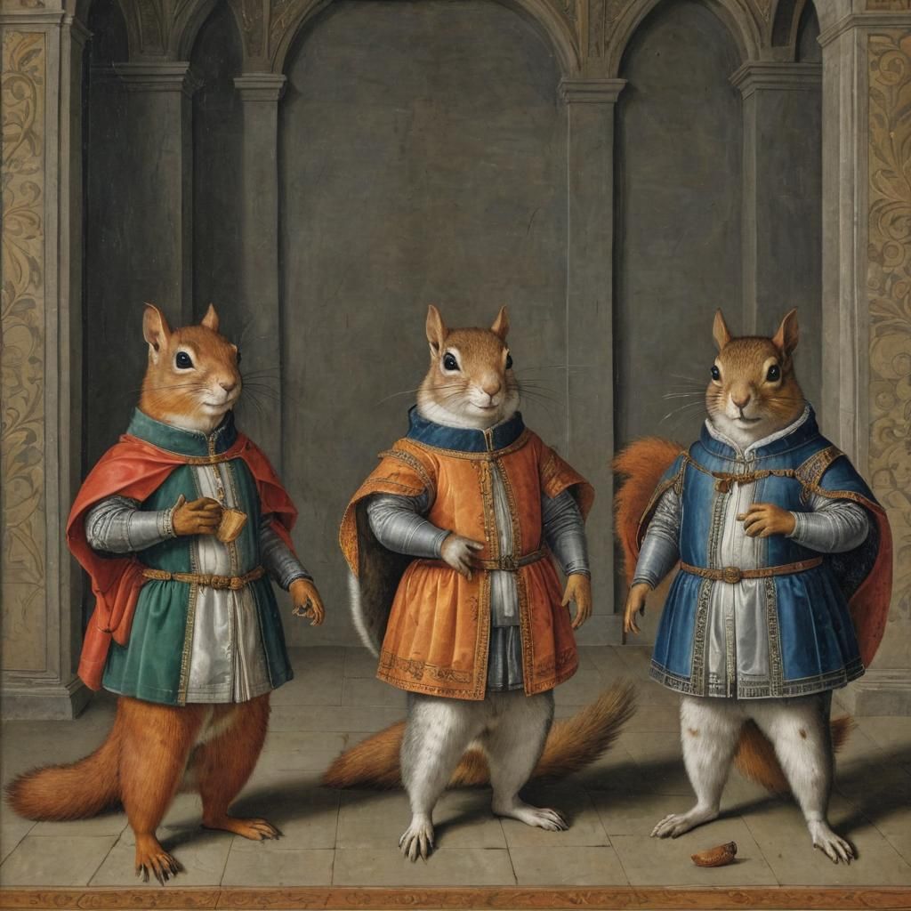 Squirrels in Regal Splendor by Classic Italian Artist