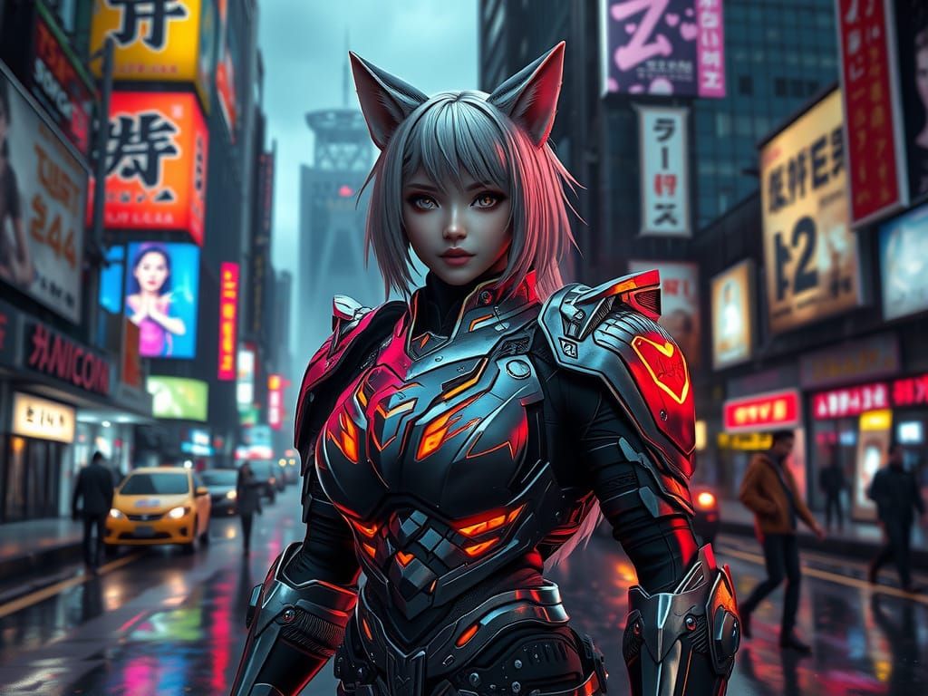 Cyberpunk Wolf-Girl in Sisters of Battle Power Armor
