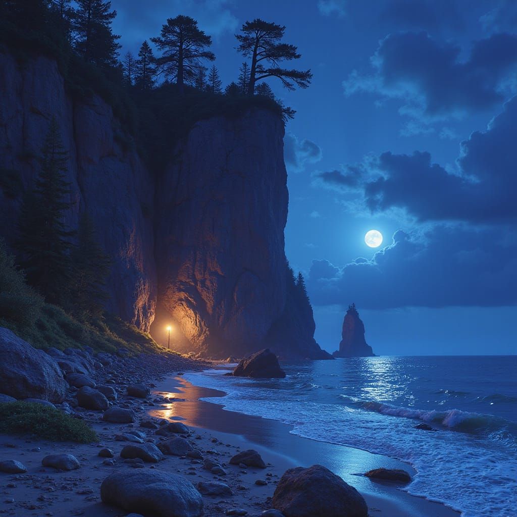 Epic Twilight Seashore in a Whimsical Fairytale World