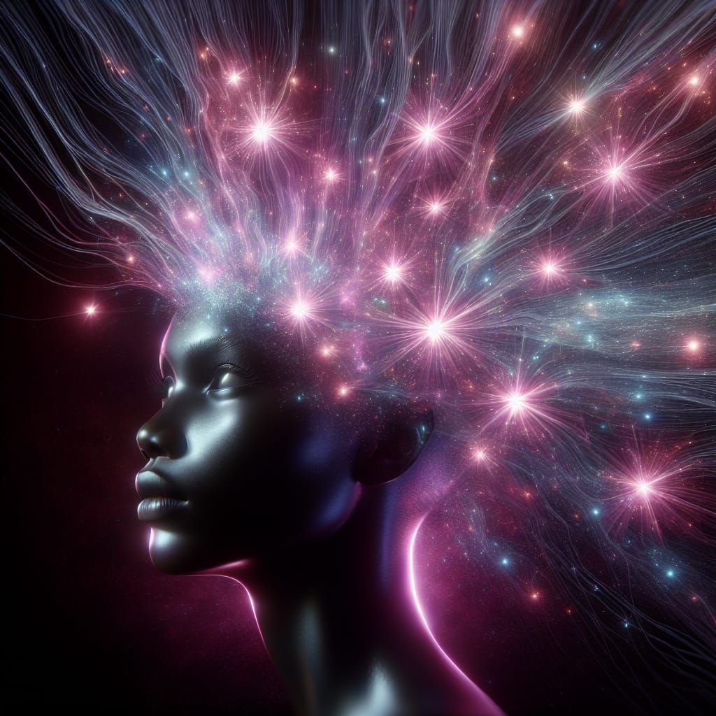 Surreal Star Burst Portrait in Pink Hues