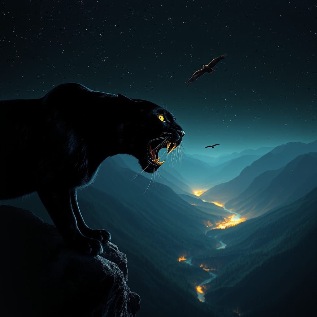 Ethereal Panther Overlooks Emerald Valley