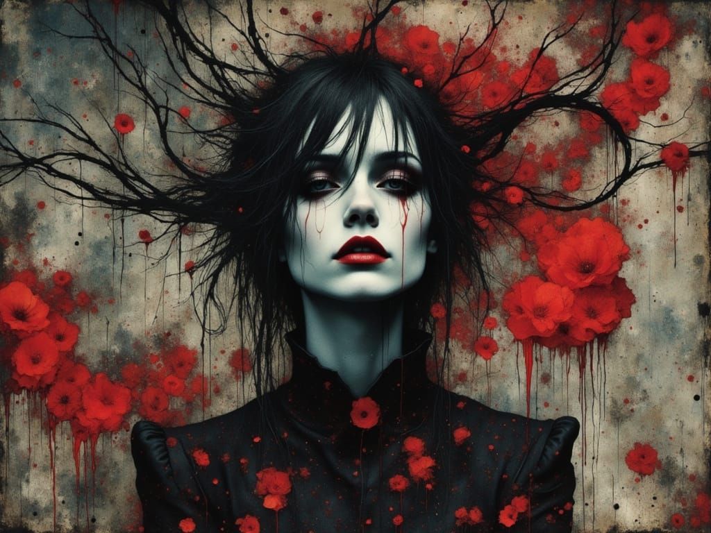 Gothcore Grunge Woman in Psychedelic Pop Art Chaos