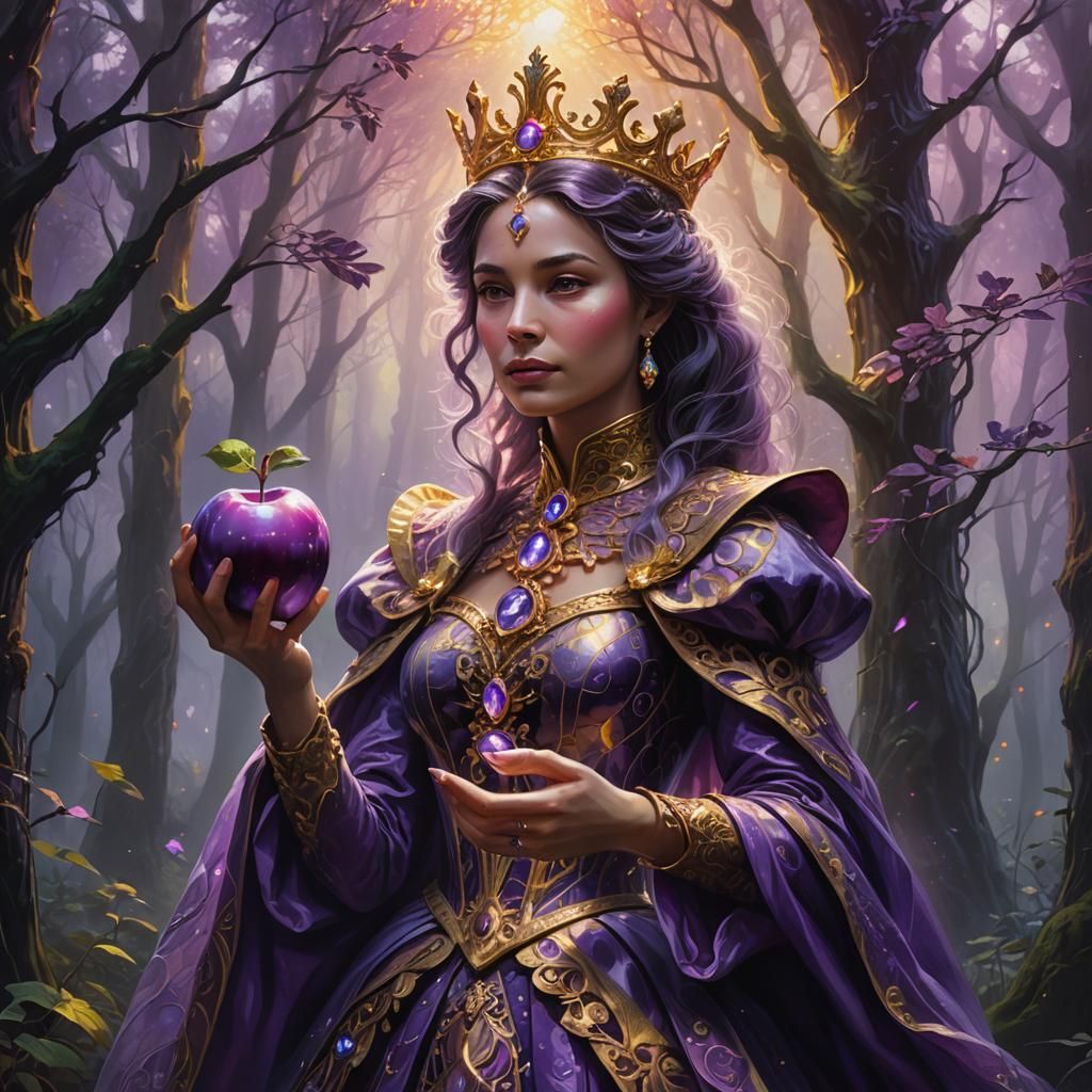 Queen of Mystical Forest Holding Luminous Apple