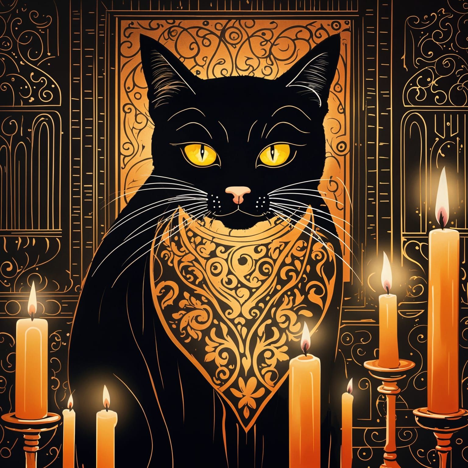 Enchanted Black Feline in Mystical Ambiance