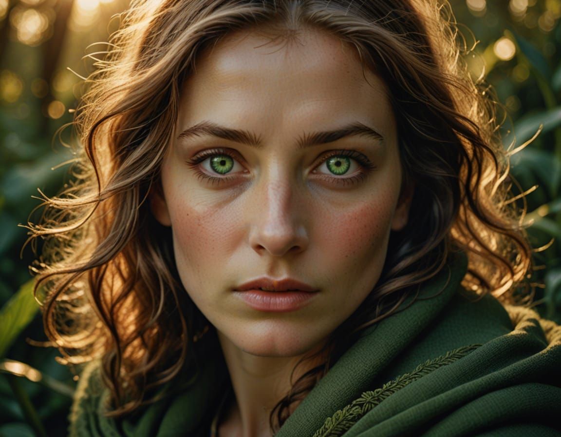Luminous Green Eyes in Cinematic Film Still
