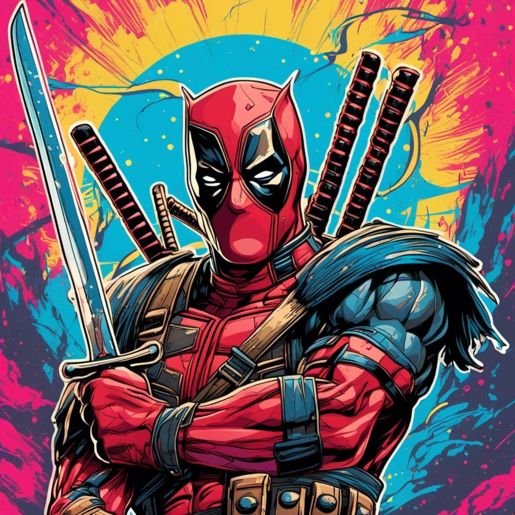 Deadpool and Wolverine in Comedic Sticker Art Style