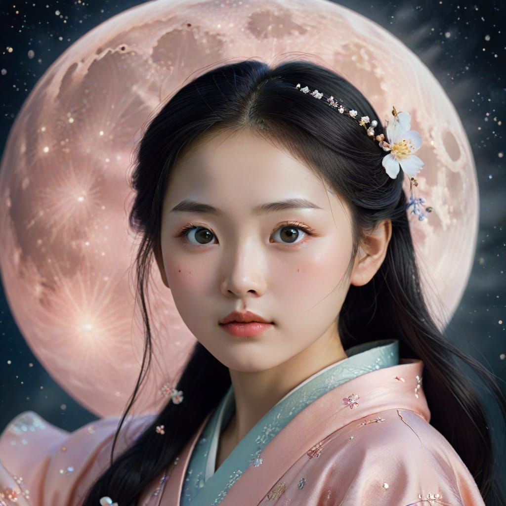 Princess Kaguya of the Moon Portrait in Whimsical Style