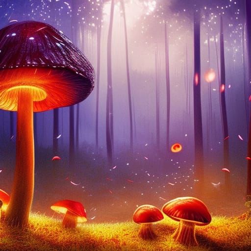Enchanted Mushroom Forest at Night: Digital Matte Painting