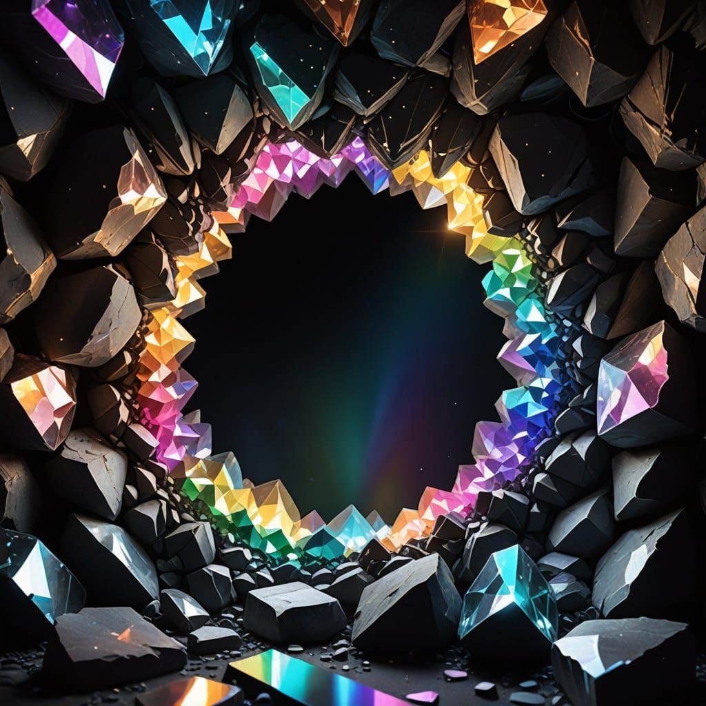Prismatic Light Refraction in Geode Cave
