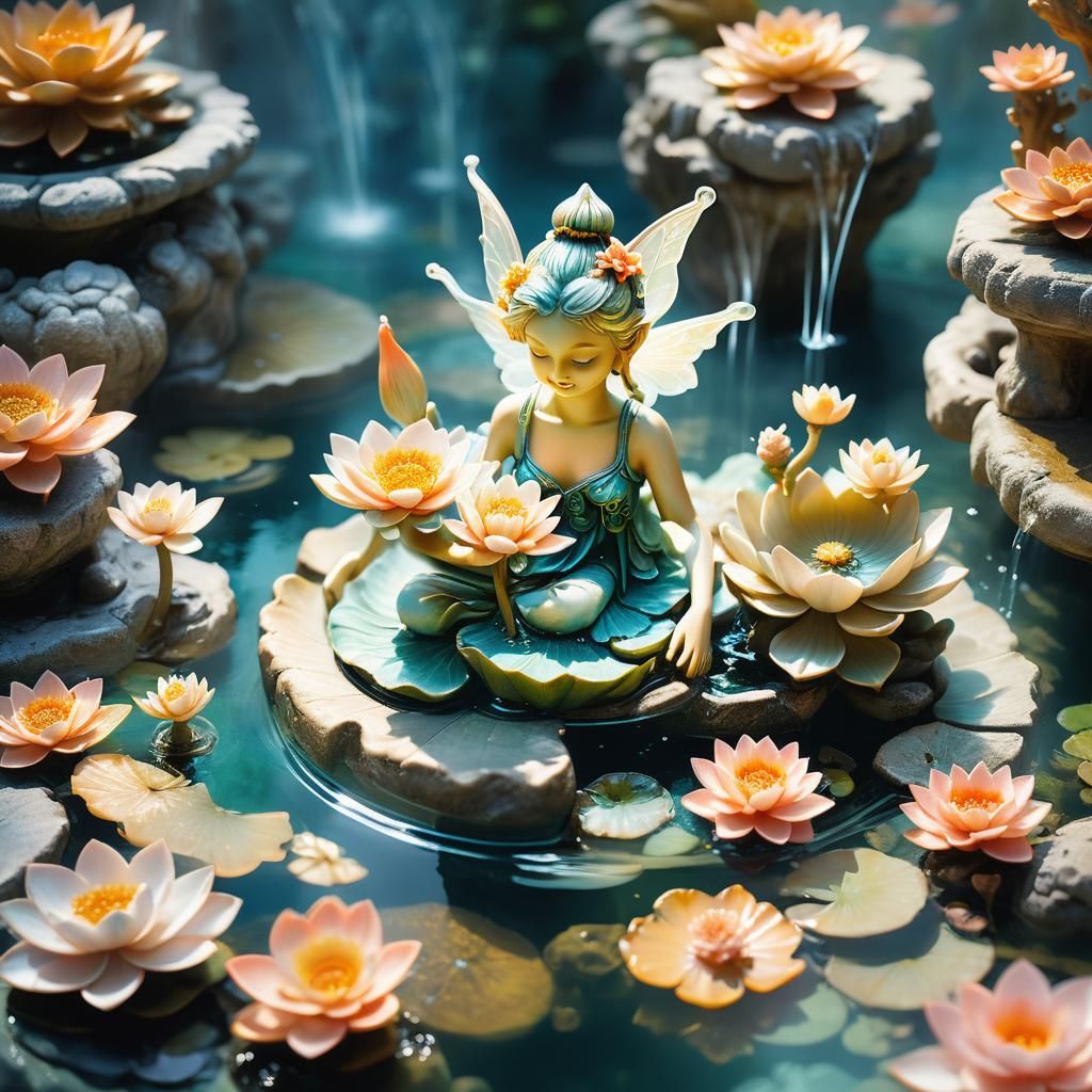Serene Fairy Fountain in Triple Exposure Photography