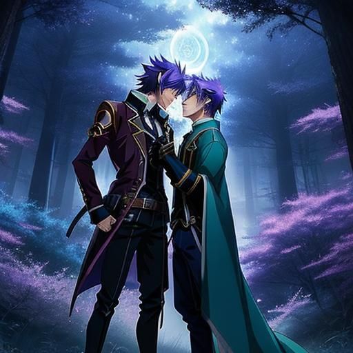 Anime Lovers in a Magical Moonlit Forest
