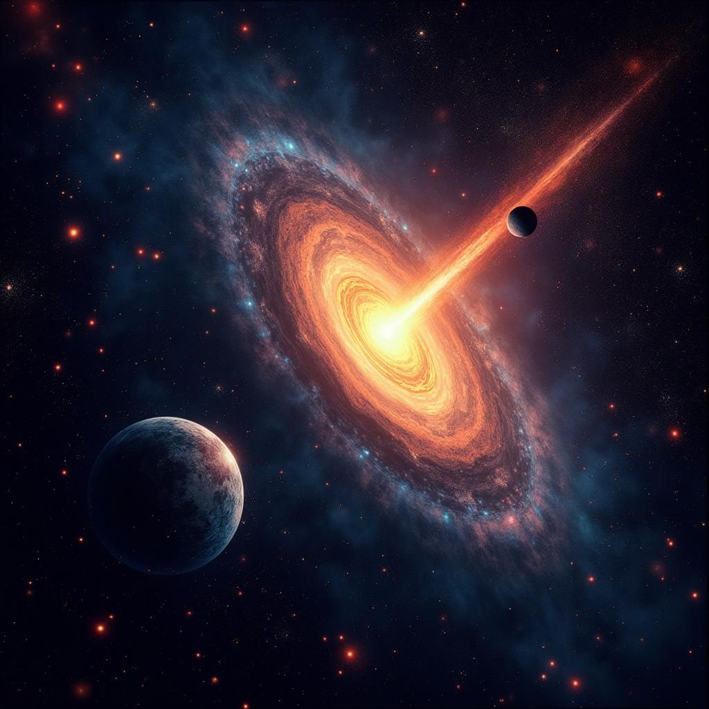 Cosmic Swirl: Planets, Stars, Sun, and Meteor in Space