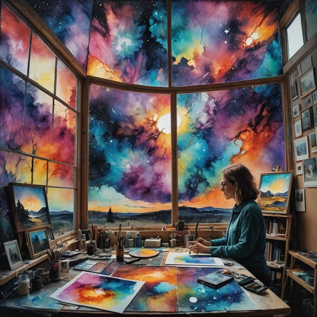 Artist's Galaxy View: Mixed Media Double Exposure