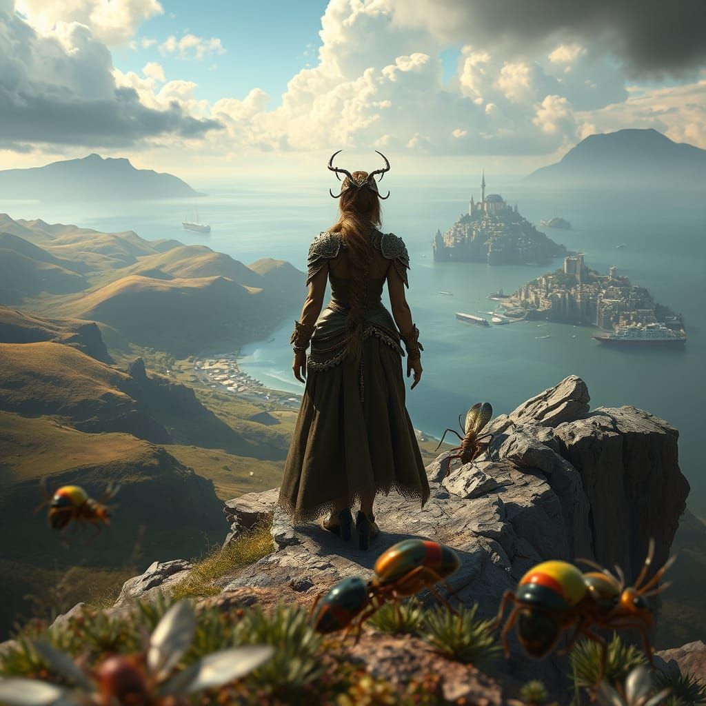 Duchess Overlooking Inner Sea in Science Fiction Landscape