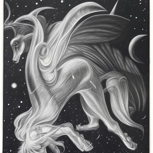 Mythical Creature Portraits in Space: Charcoal Drawing
