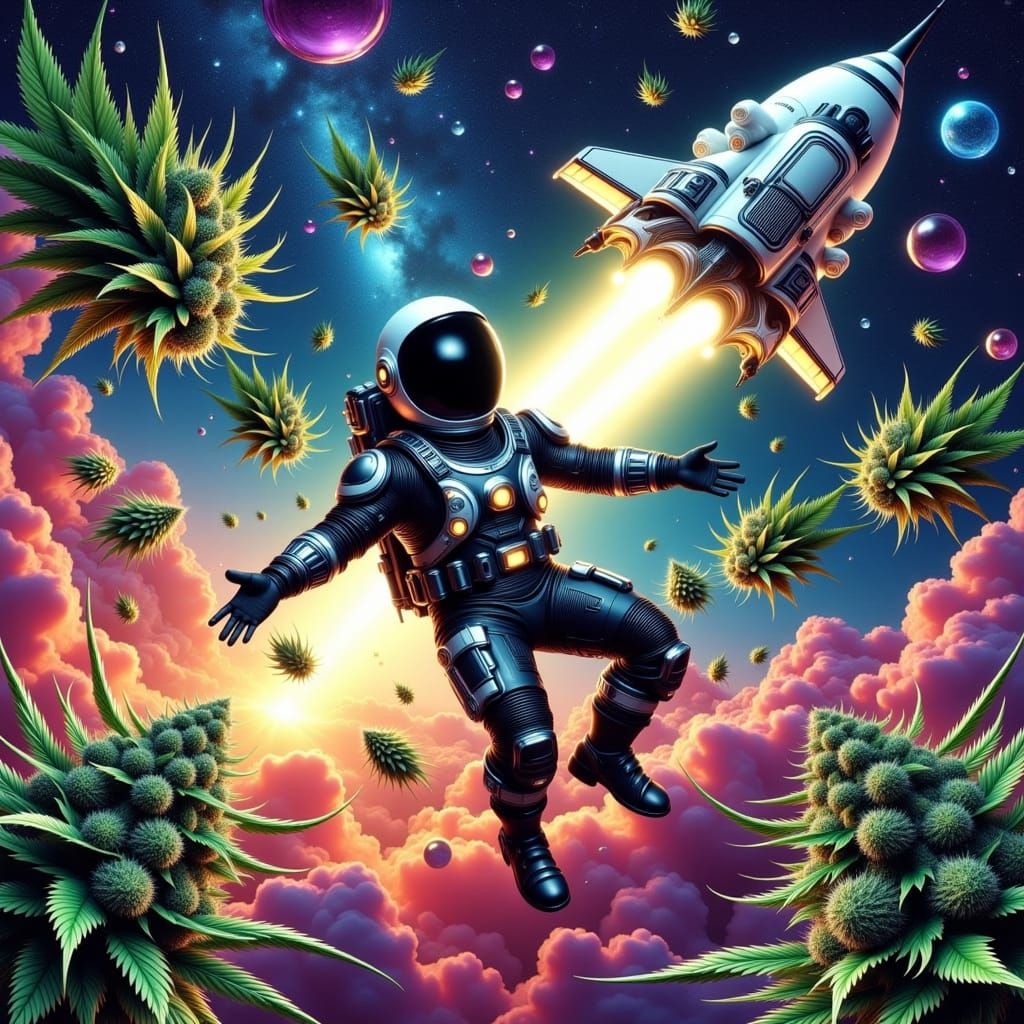 Astronaut in Cannabis Space, Comic Book Art