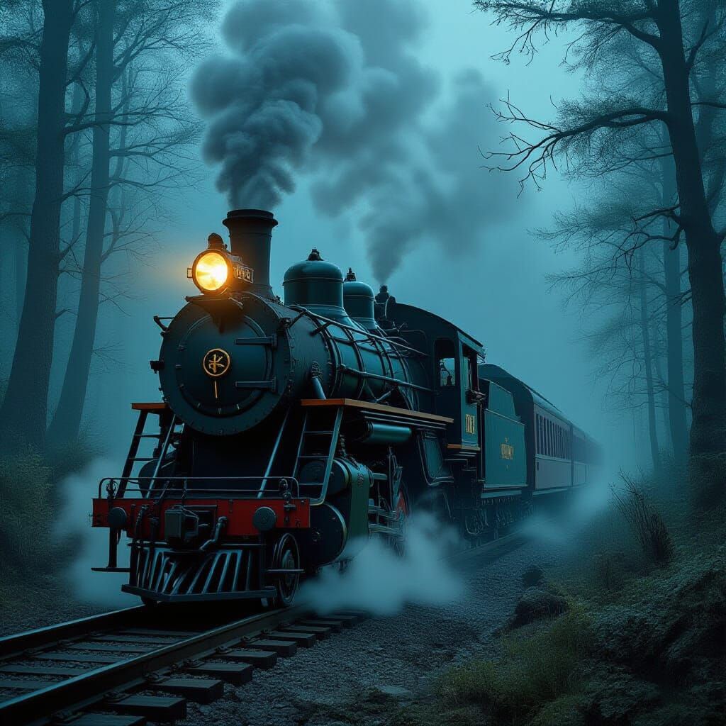 Mystical Steam Train Emerges From Foggy Forest