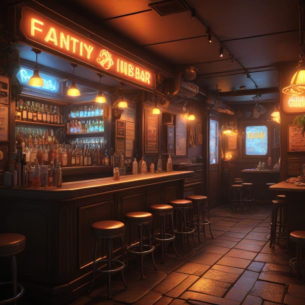 Fantasy 50s Dive Bar with Fairy Patrons