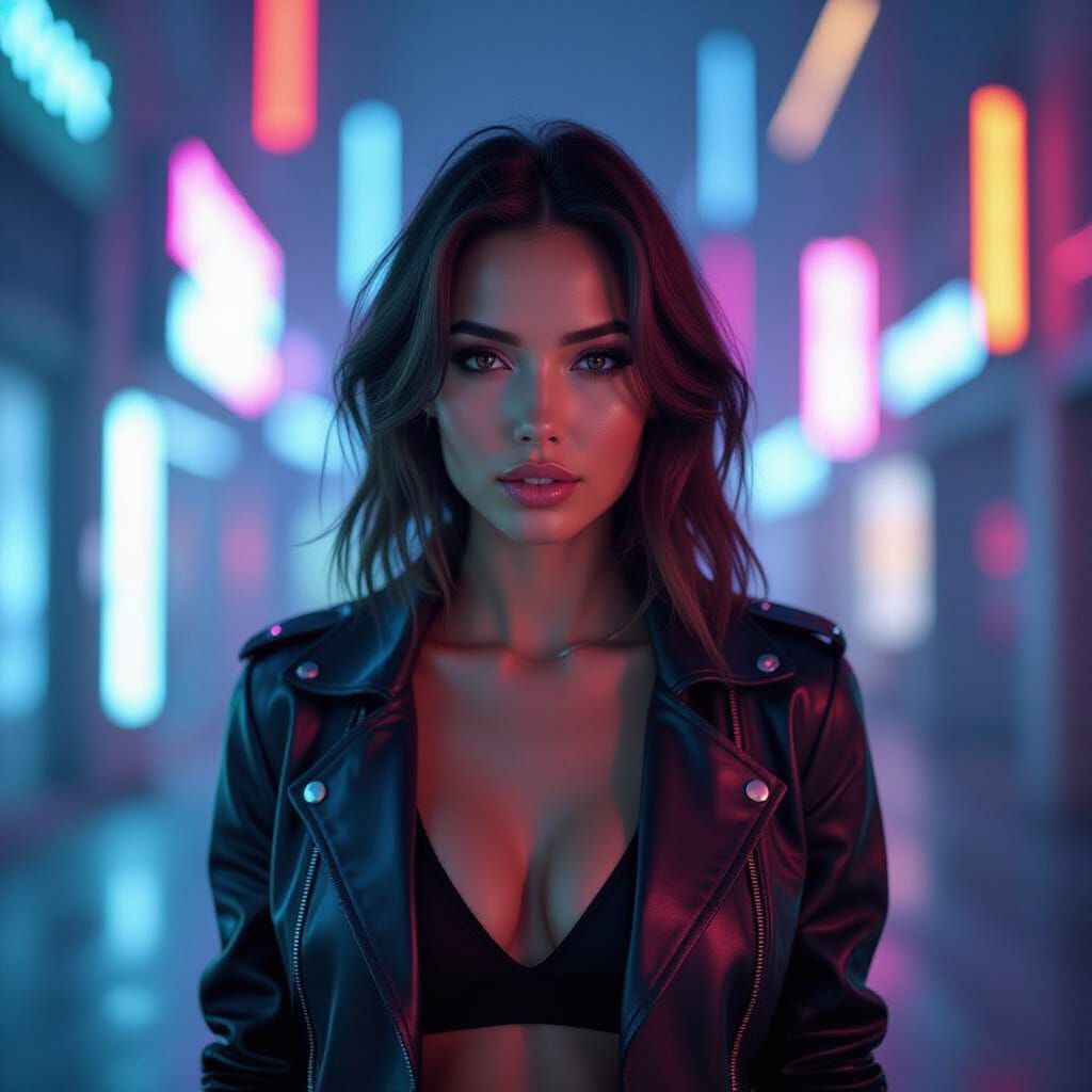 Glitch Portrait in Cyberpunk Synthwave Style