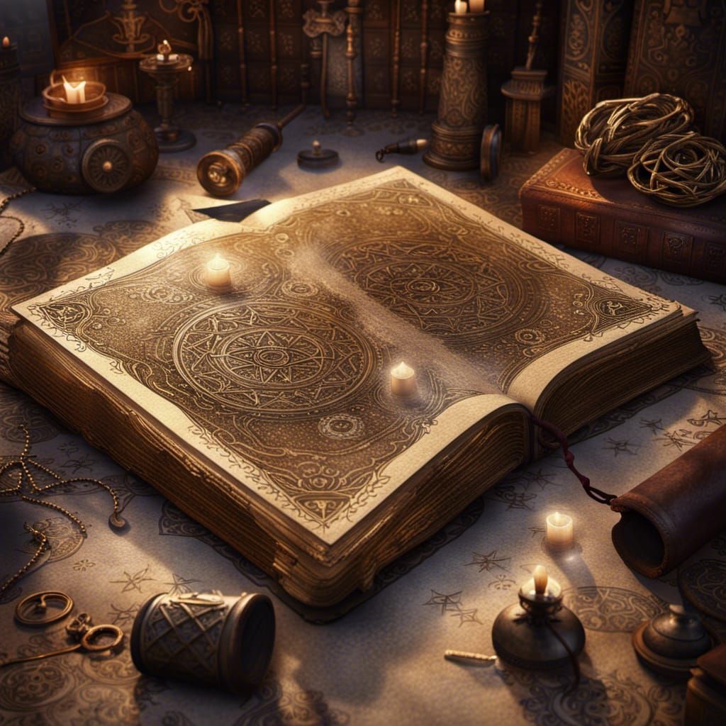 Mysterious Book of Shadows Ritual in Detailed Digital Art