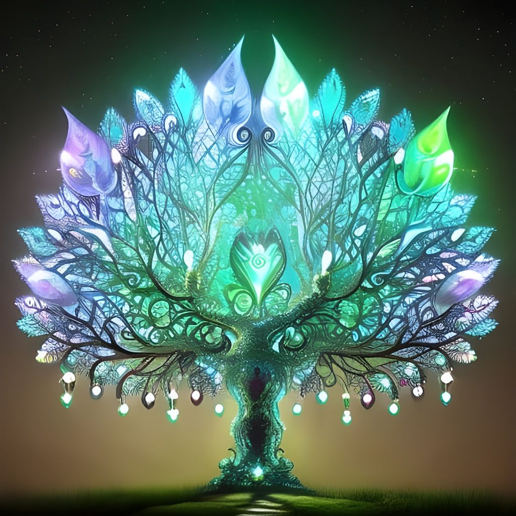 Luminescent Fantasy Tree, Digital Art Masterpiece