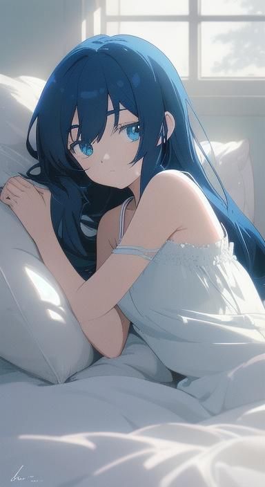 Anime Woman in Bed: Digital Cel-Shaded Art