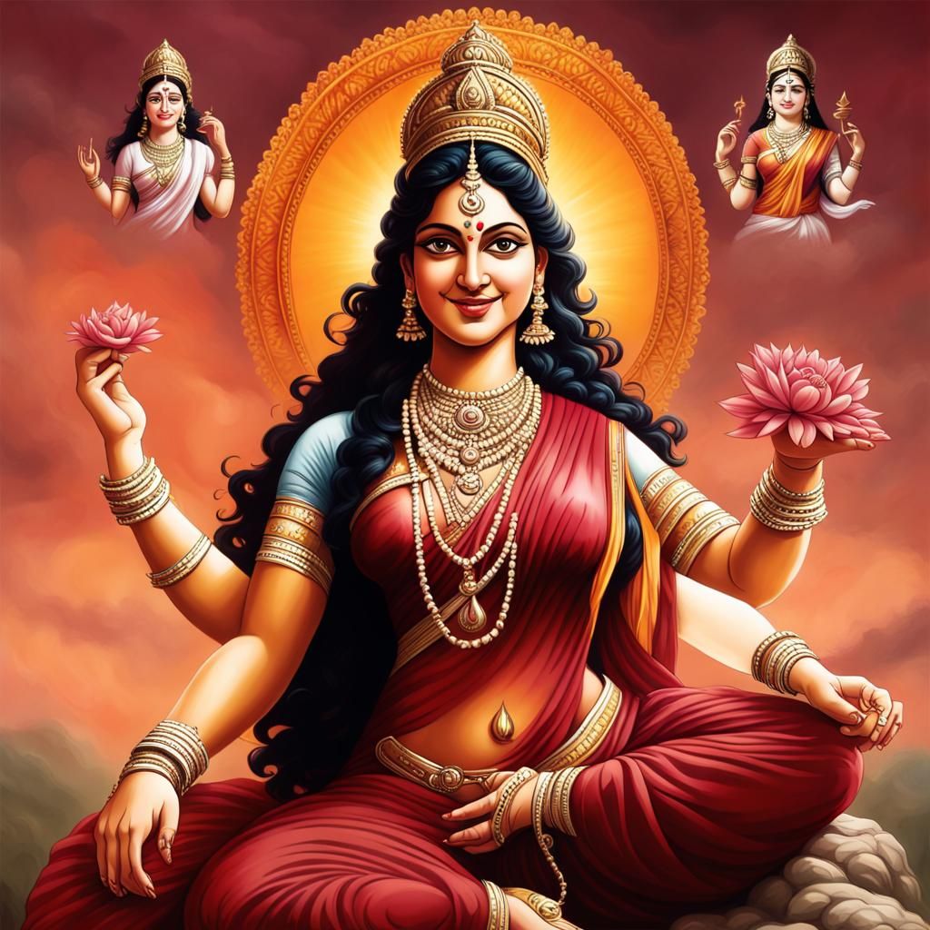Goddess Gayatri: Ved Mata in Detailed Matte Painting