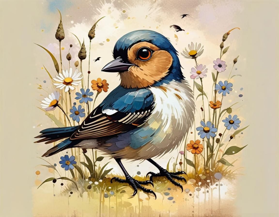 Adorable Bird with Shiny Eyes, Illustrative Art