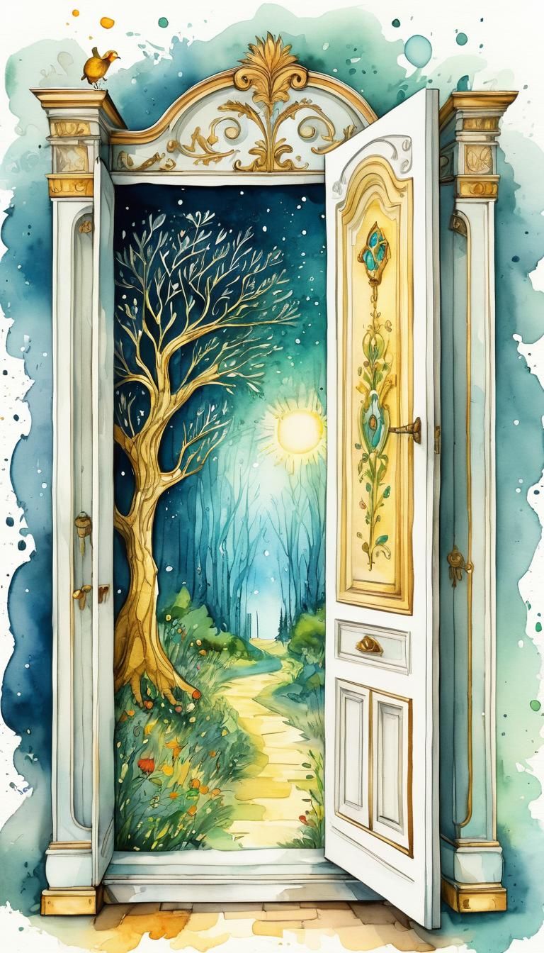 Whimsical Narnia Entrance: Watercolor Storybook Illustration