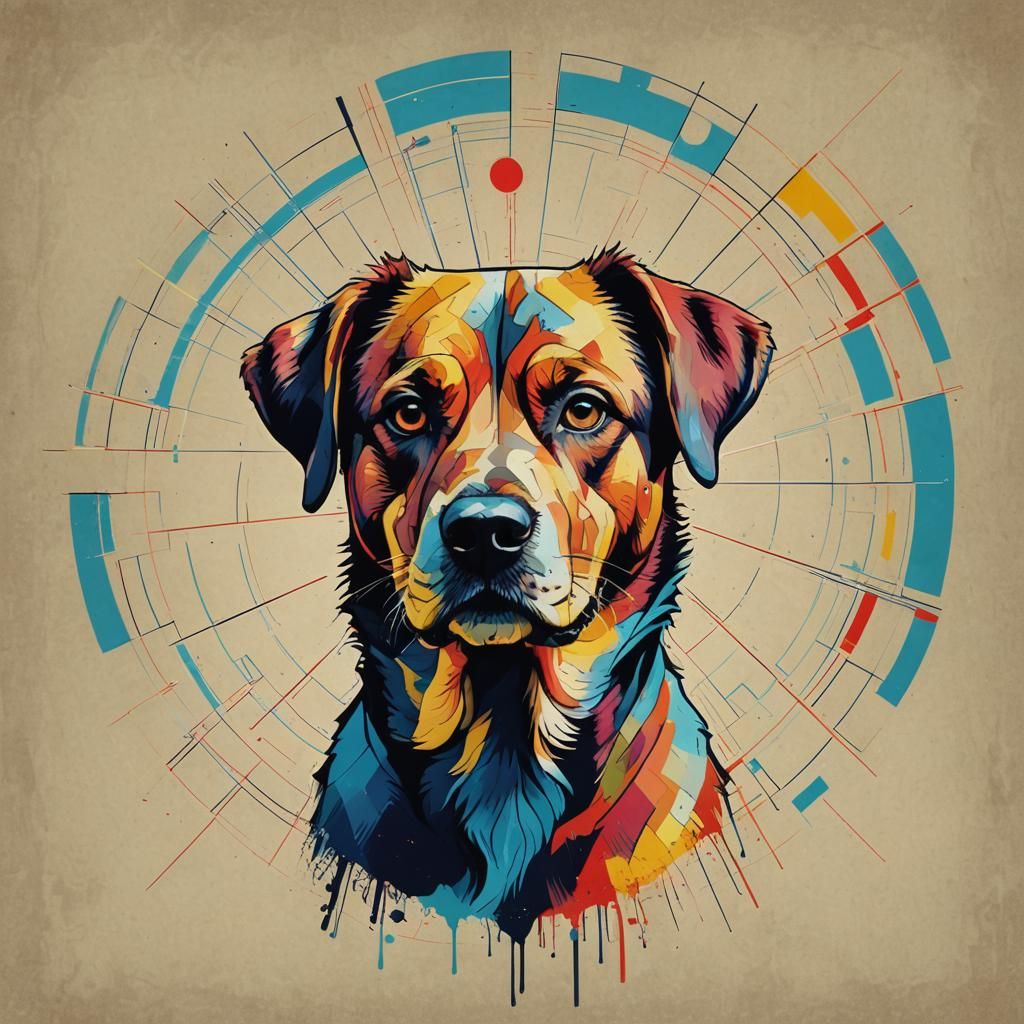 Pop Art Dog in Geometric Bauhaus Style