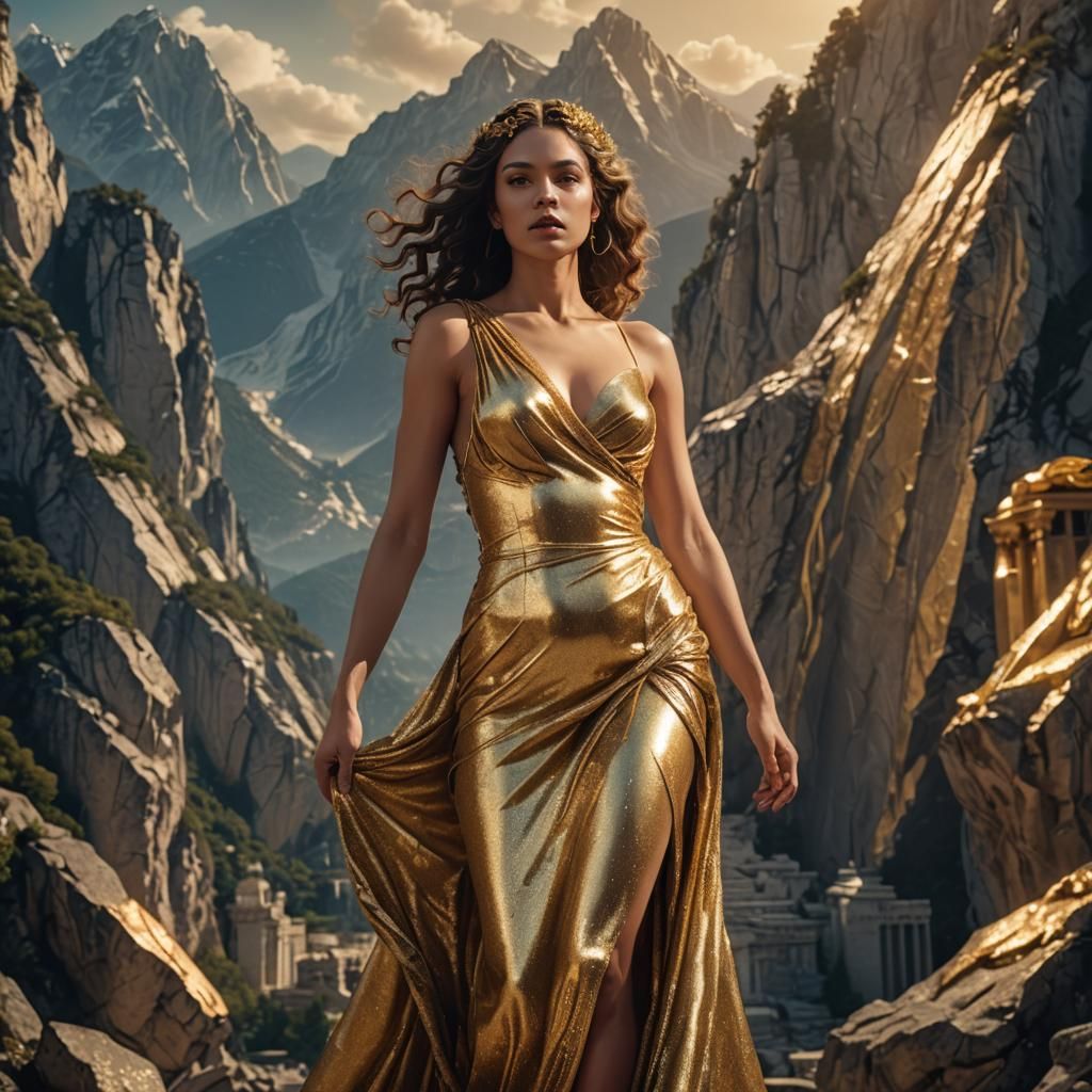 Aphrodite in Golden Gown on Mount Olympus