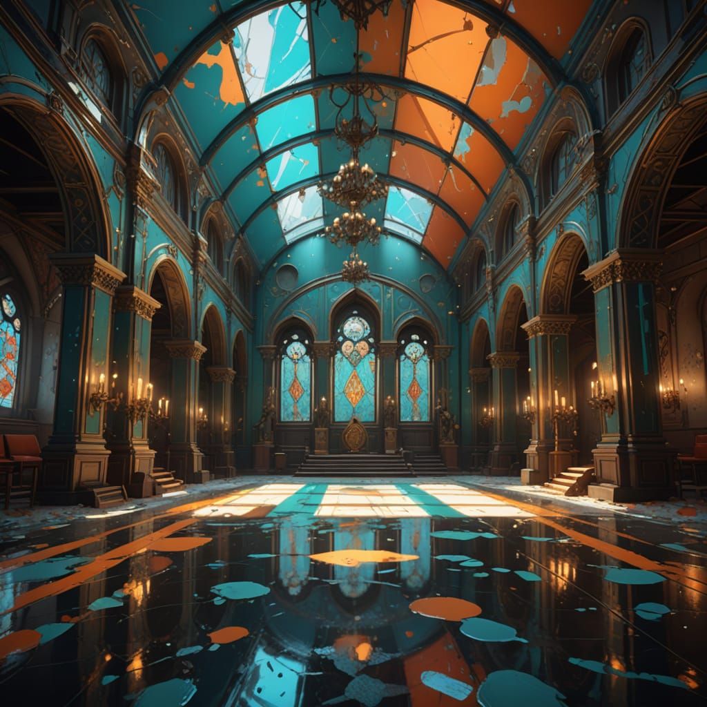 Expressionist Hallway with Pollock Splashes