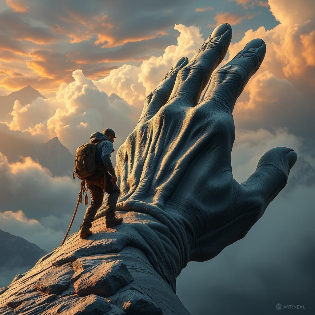 Ethereal Climber Ascends the Wizened Giant's Hand