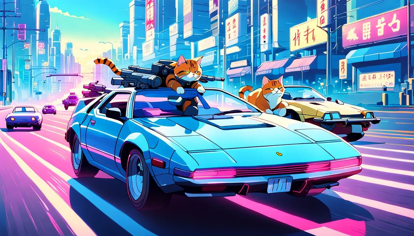 Synthwave Supercar Chase: Anime-Inspired Cyberpunk Scene