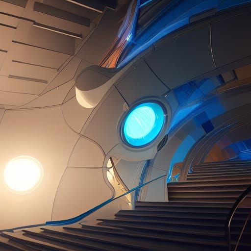 Staircase to Spaceship: 8K Resolution Concept Art