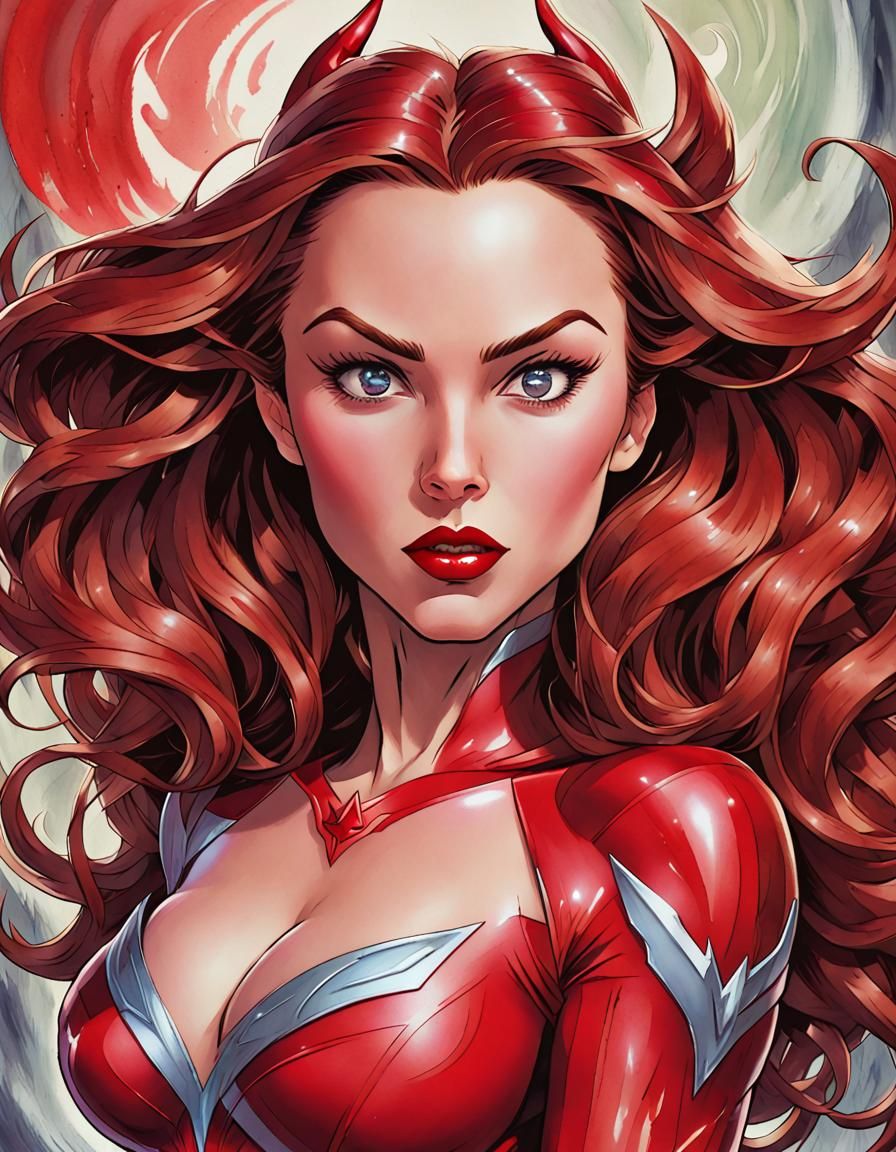 Scarlet Witch Comic Art in Gouache Style