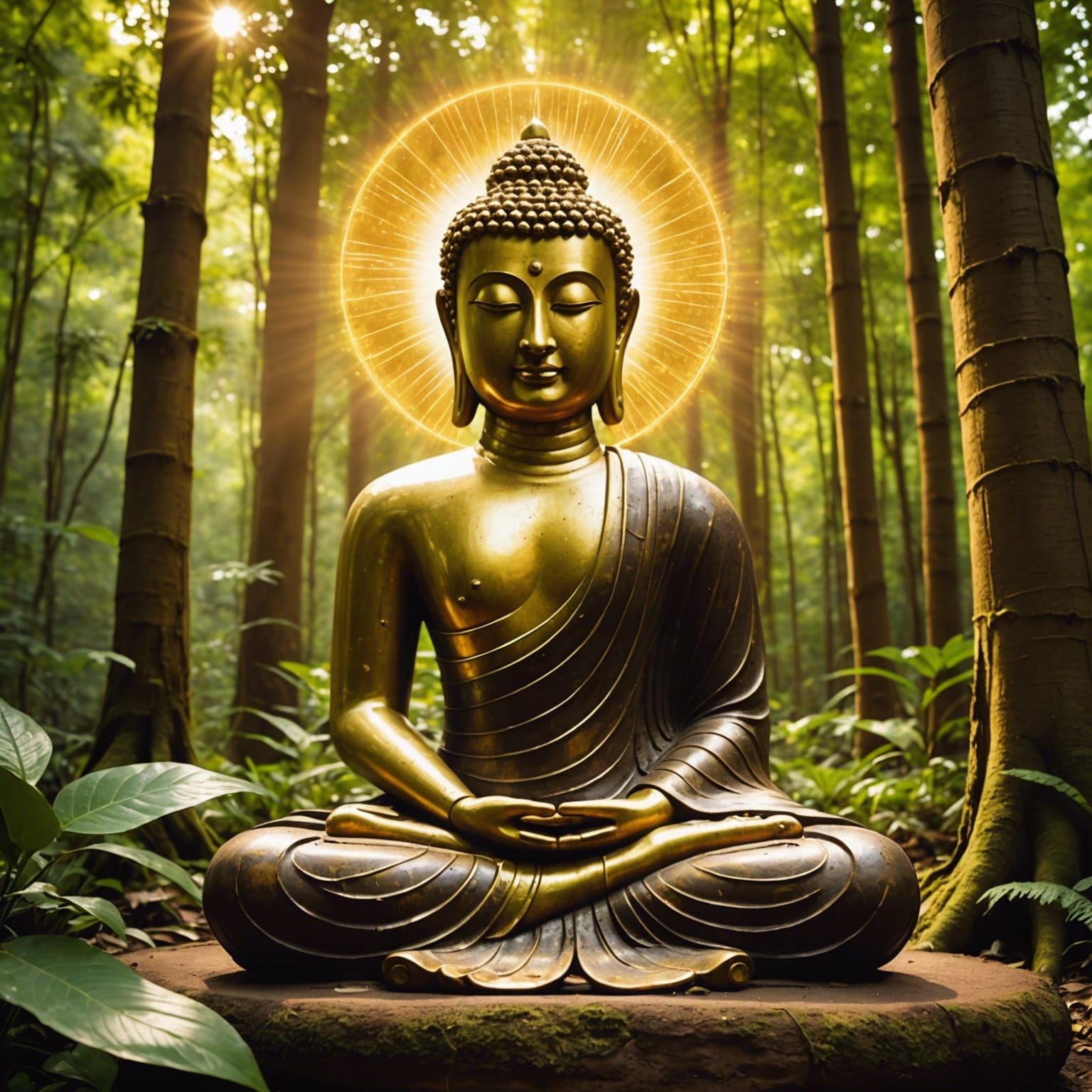 Buddha Statue with Golden Aura, Graffiti Art