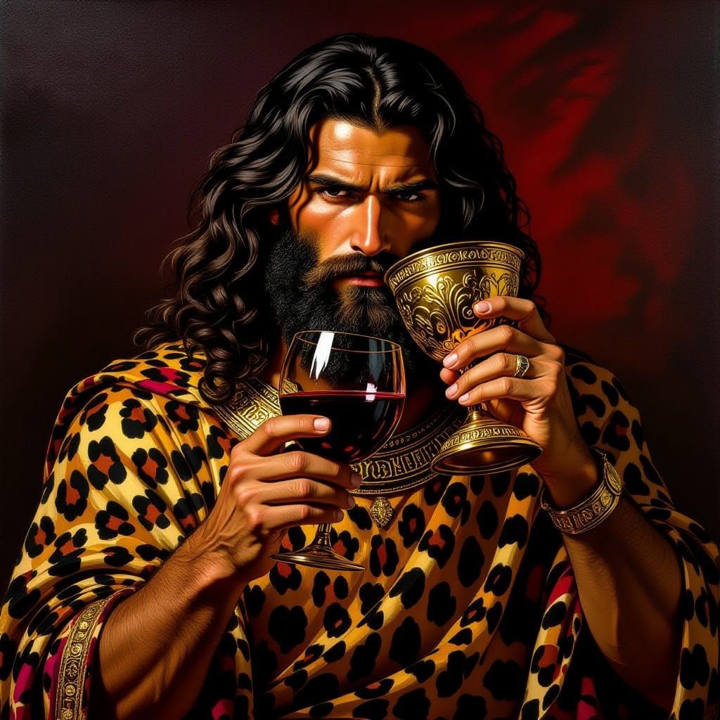 Dionysus Drinking Wine in Painterly Style