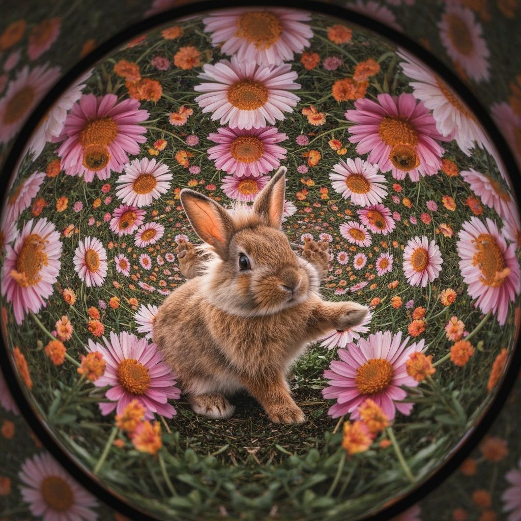 Rabbit and flowers, kaleidoscope view