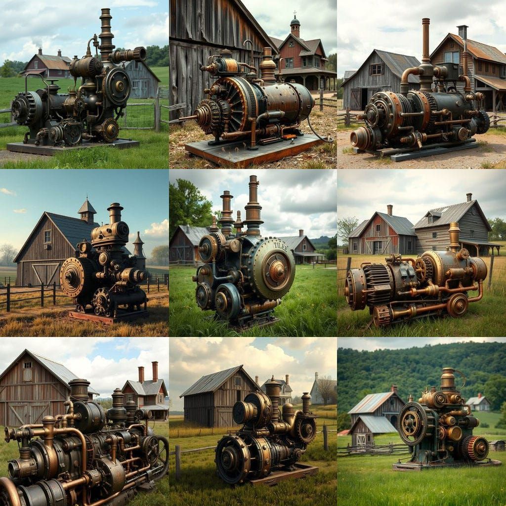 Rustic Steampunk Farmstead with Mechanical Engine
