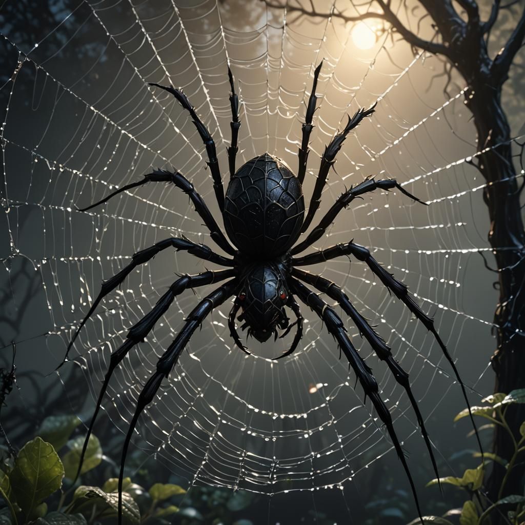 Spider-Girl in Web: Dark Fantasy Concept Art