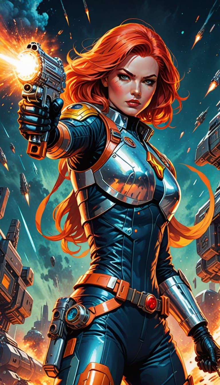 Retro Futuristic Superheroine in Action