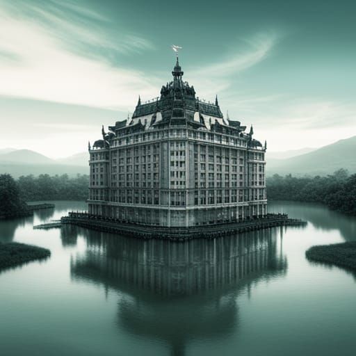 Ominous Building on Water: Matte Painting