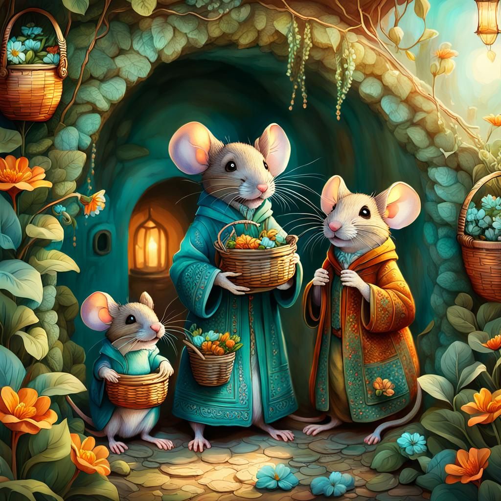 Bohemian Mice Burrow: A Whimsical Fantasy Painting