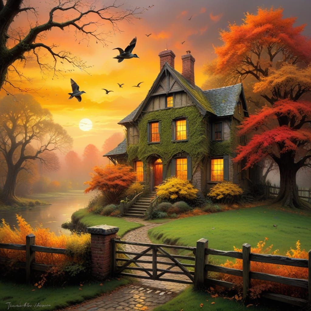 Medieval Cottage in Autumnal Colors