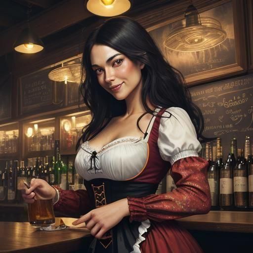 Bavarian Woman in Dirndl Dress in Oktoberfest Garden